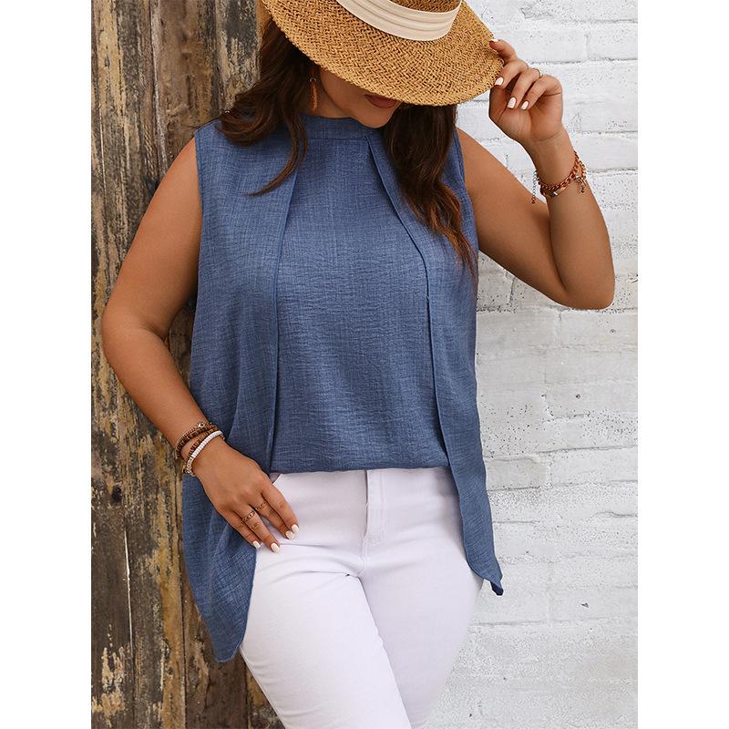 

European Fashion High-Neck Sleeveless Women s Top with Irregular Design 4XL королевский синий