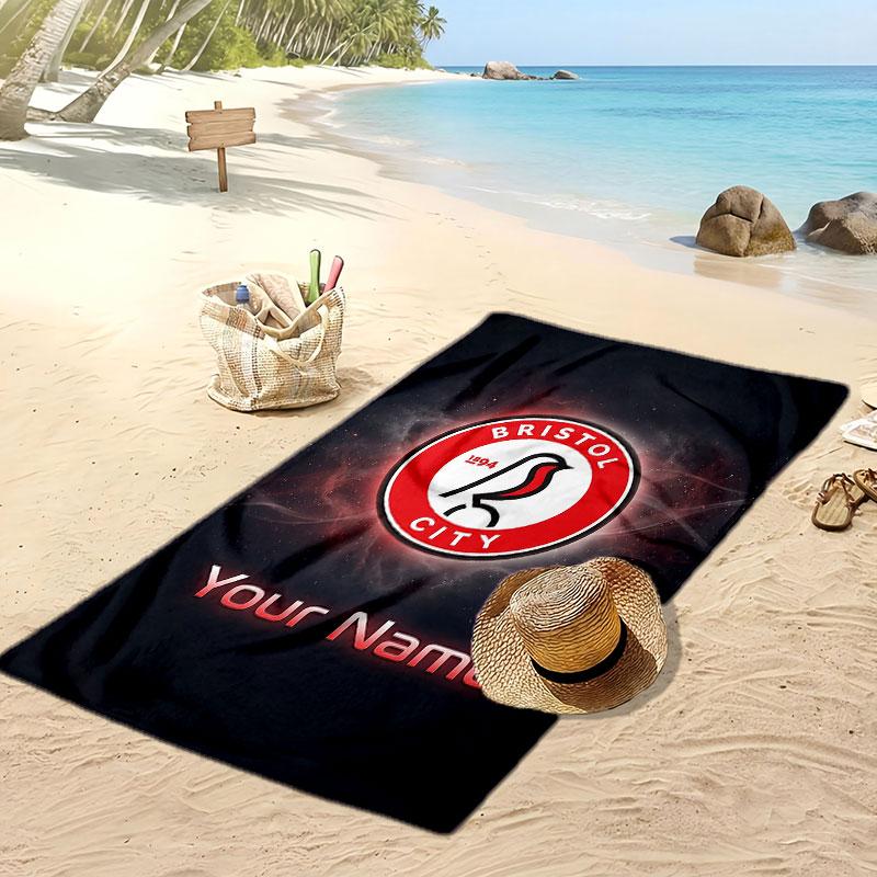Bristol City Personalized Printed Beach Towel Soccer Logo Support Custom Name Text Absorbent Towel For Sport Travel Special Gift
