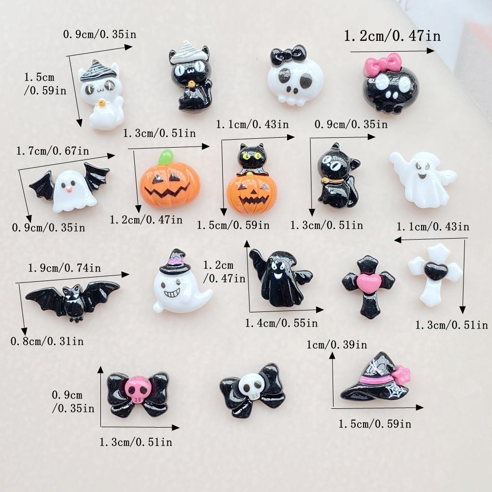 20Pcs Cute Cartoon Halloween cat, pumpkin, bat Nail Art Resin Designer Charms DIY Craft For Nail 3D Decorations Jewelry
