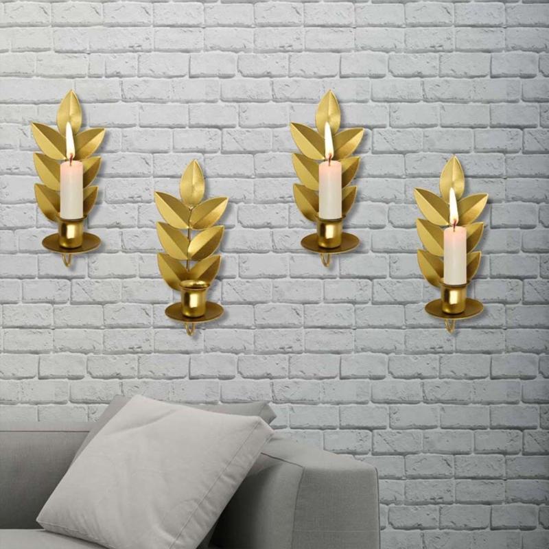 Wall Mounted Wheat Shape Candle Holder Elegant Metal Wall Sconces Hanging Candlestick for Home Weddings Party Decors