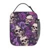 Violet Flower Skull Pattern Insulated Lunch Bag for Women Office Cooler Thermal Food Box Tote Leakproof Lunch Boxes Container