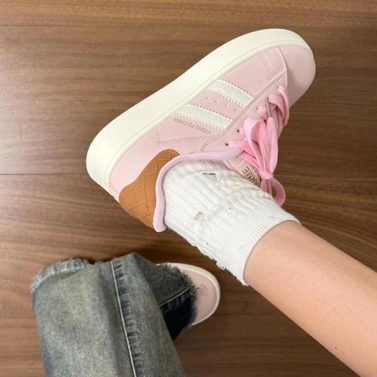 Růžové boty na brožuře, oblíbené boty pro ženy, podzimní novinka 2024, sportovní, národní tide, všestranné, ležérní, bílé boty pro ženy