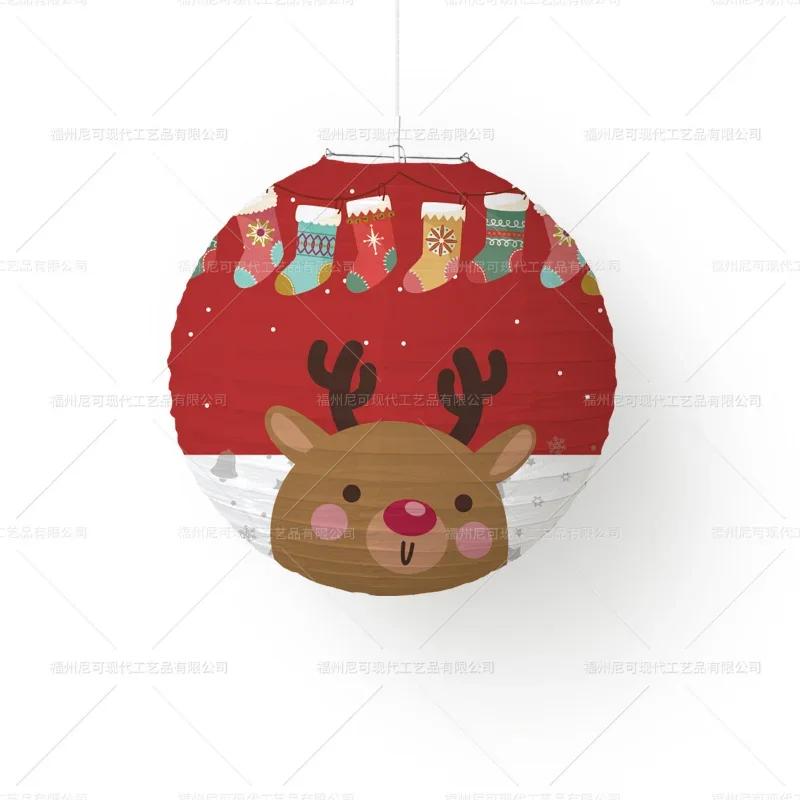 Hanging Lantern Paper Ball Christmas Festival Decoration Accessories Santa Xmas Gift Craft Decor Christmas Tree