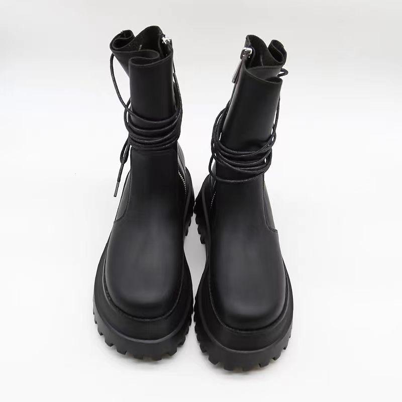 Autumn and winter new Martin boots rear strap women's boots soft leather British style versatile thick-soled short boots thin boots women