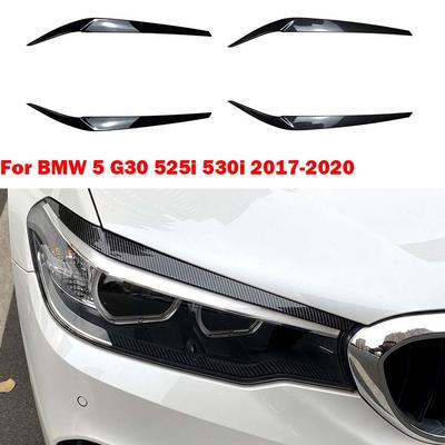 For BMW 5 G30 525i 530i 2017-2020 ABS Front Headlight Eyebrow Car Sticker Exterior Modification Cover Black/Carbon Look Stickers
