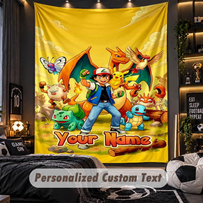 Personalized Wall Tapestry,Pokémon Custom Printed Name, Fabric Wall Art For Indoor Room Backdrop