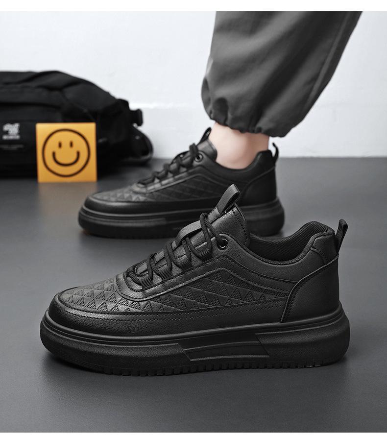 Spring Men's Breathable White Korean-Style Trendy Thick-Soled Casual Skate Shoes