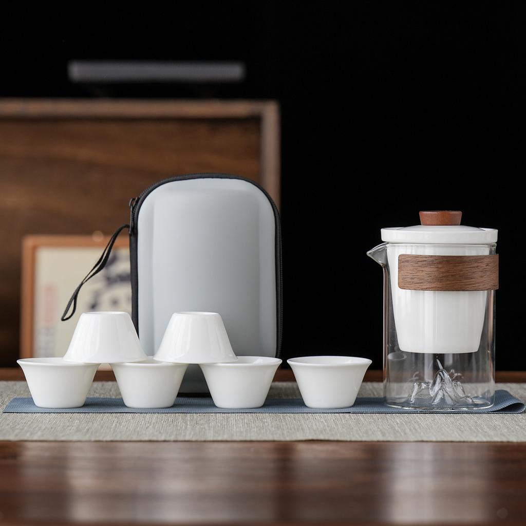 Light Luxury Suet Jade Porcelain Guanshan Kuaike Cup Travel Tea Set, a Pot of Three Four Five Six Cups of High-end Business Gifts