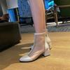 Women's High-heeled Net Boots Spring and Summer New Thick-heeled Large-size Splicing Cool Boots