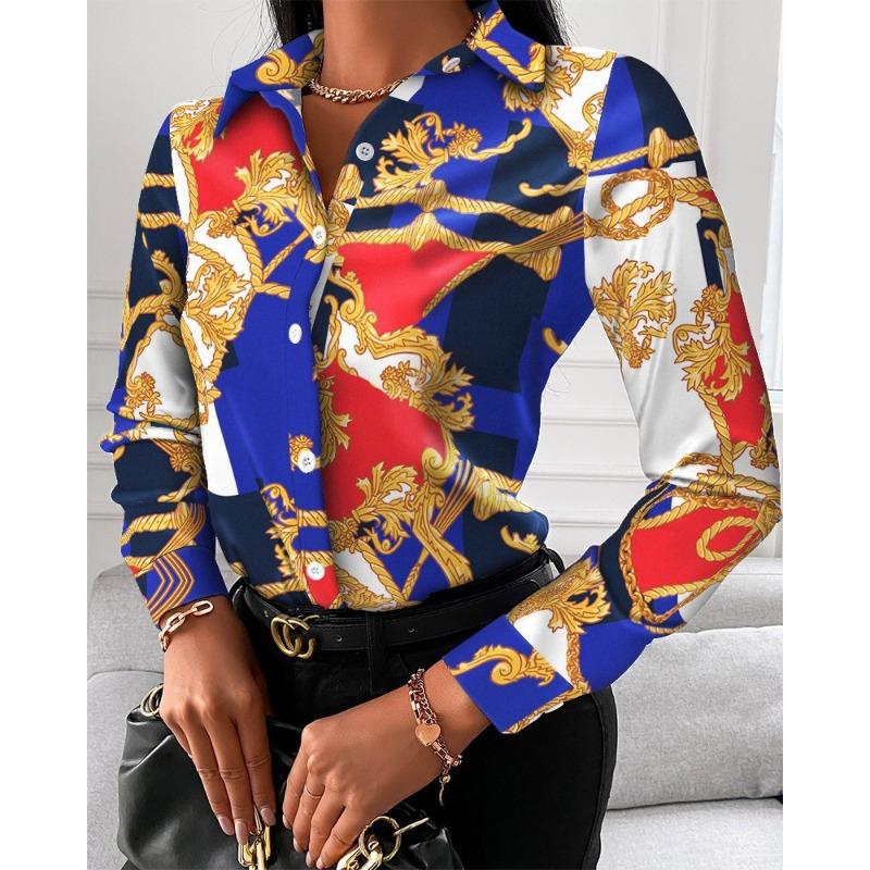 QICED Women's Fashion Casual Long Sleeve POLO Neck Blouses & Shirts