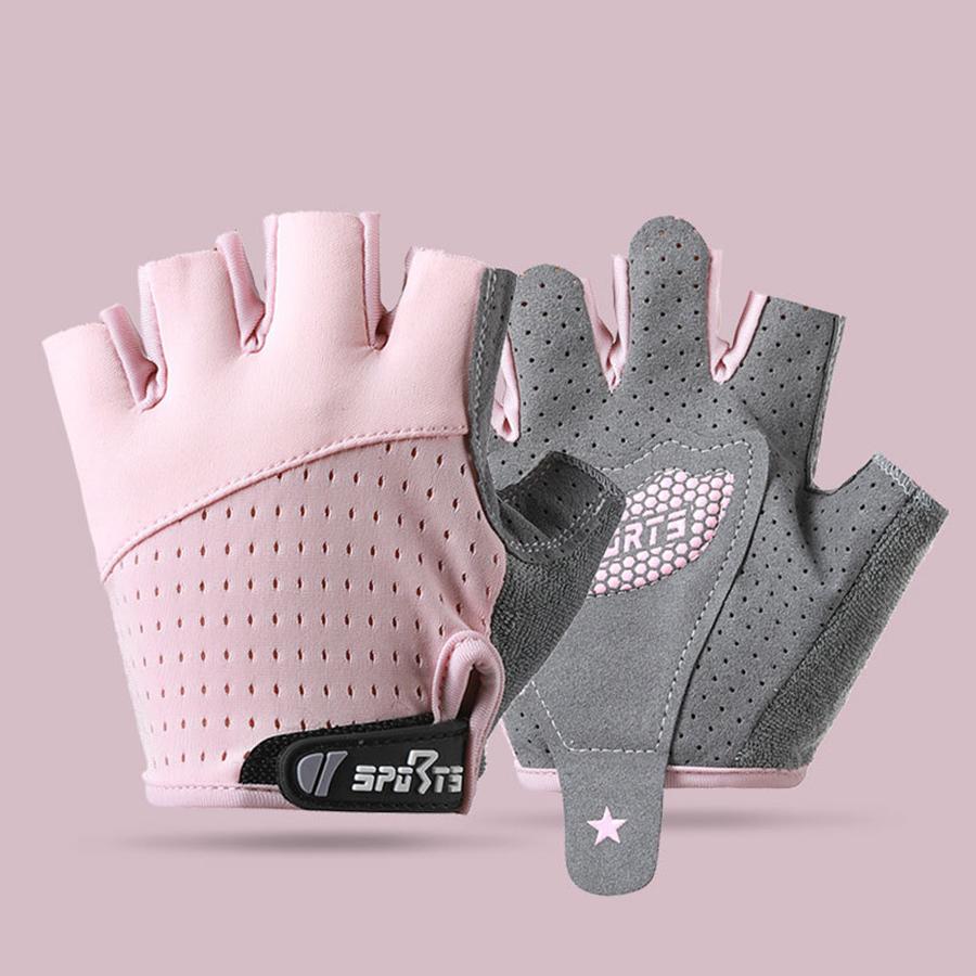 

Kids Sports Gloves Breathable Anti-Slip Ice Silk Half Finger Cycling Gloves Children Outdoor Sport Skateboarding Bike Gloves M розовый