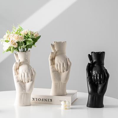 Nordic Creative Big Hand Small Hand Ceramic Vase Light Luxury High-End Decorative Flower Arrangement Romantic Art Ornament