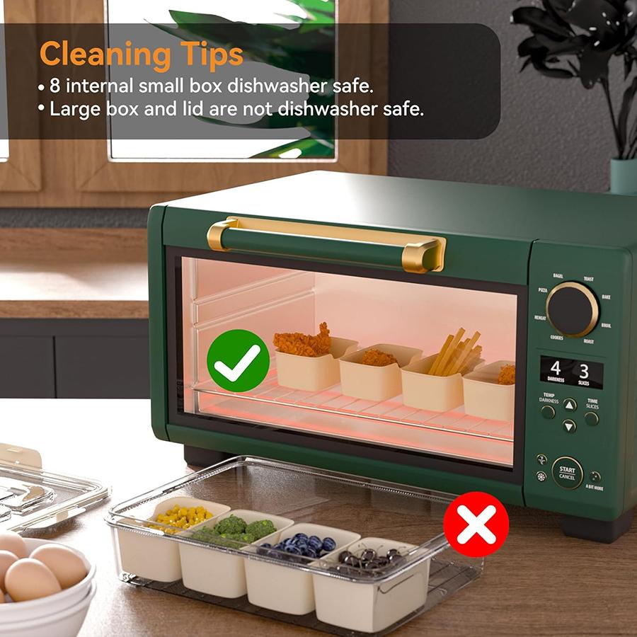 Snackle Box Container, Divided Serving Tray with Lid and Handle, Adding Cutlery Organizer with Fruit Forks and Spoons, Snackle