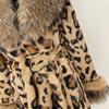 OFTBUY 2024 Winter Real Rabbit Fur Leopard Print Women Coat  Long Raccoon Fur Collar Coat Fur One-piece Thickened Warm Overcoats