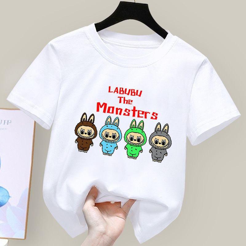 2025 Fashion Cute Regular Short Sleeve Labubu Cartoon Girl's Children's T-shirt Fashion Trendy Style Top