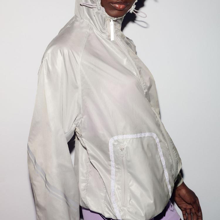 Adidas X Stella McCartney Letter Logo Print Zip-Up Hoodie Jacket Women Outerwear Beige IN5042