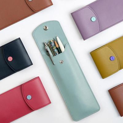 In Stock Solid Color Pencil Case with Elastic Band and Snap Button - Student Fountain Pen and Meeting Signing Pen Sleeve