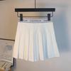 Japanese Style High-Waisted Pleated Skirt: Slim, Anti-Exposure A-Line with English Letter Print - Versatile for Spring and Autumn