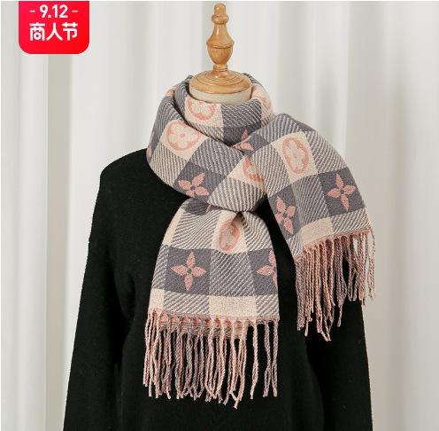 Autumn and winter new plaid scarf women's Korean atmosphere fashion versatile imitation cashmere thickened warm knitted scarf