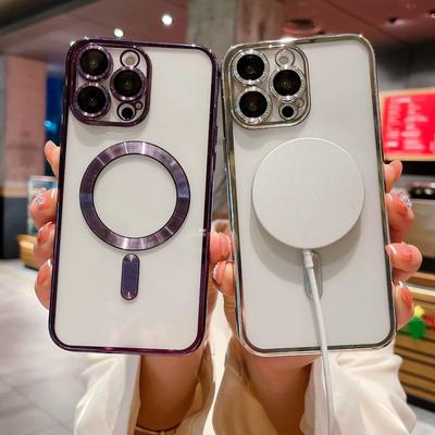 Electroplated Magnetic Case IP16pro Protective Case with Built-in Lens Film TPU Soft Case for Apple 15/14 Phone Cases