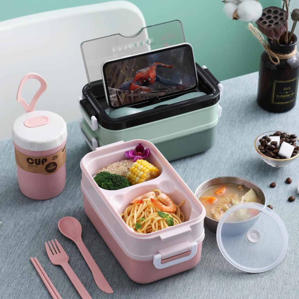Bento Boxes Double Layer Stainless Steel Lunch Box With Soup Bowl Leak-Proof Bento Box Dinnerware Set