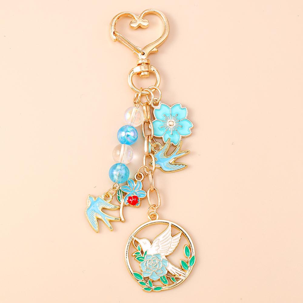 

Cute Enamel Wreath Flower Keychain Animal Rabbit Bird Key Ring Pendants for Women Girls Handbag Decor DIY Key Chain Gifts