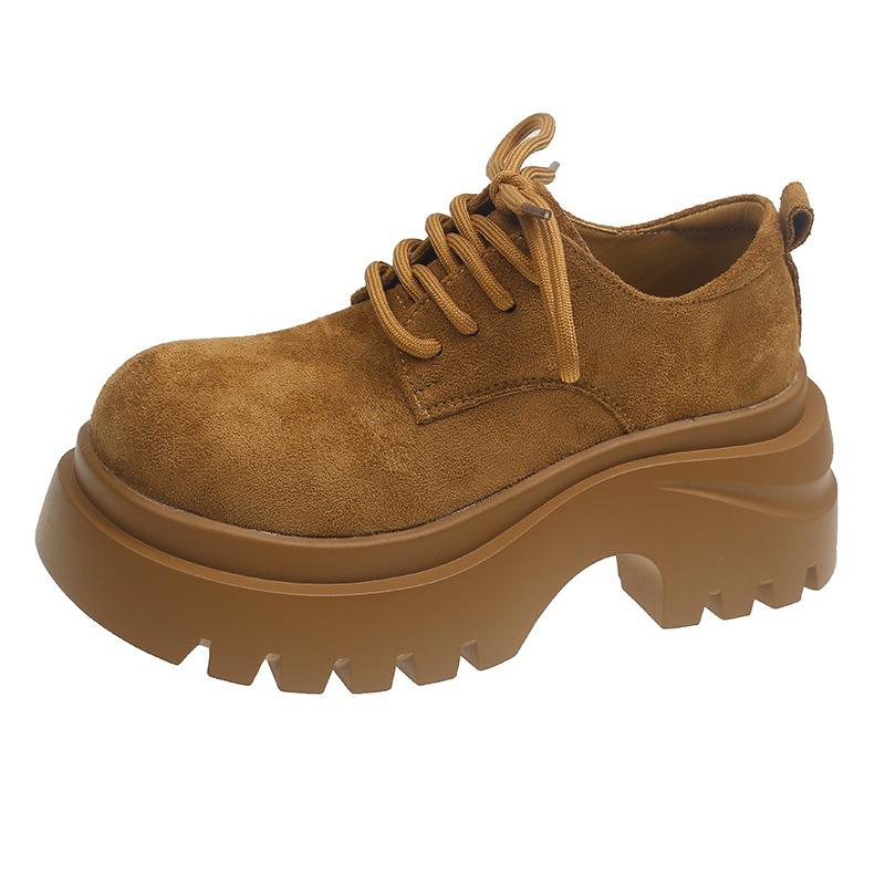 Sponge Cake Thick Sole Height Increase Cm Small Women's Shoes Genuine Leather Autumn New Small Leather Shoes Derby Shoes