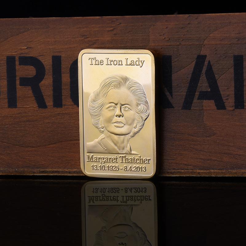 British Iron Lady, Margaret Thatcher, commemorative blocks, creative decorations, ornaments, European and American small gifts, gold-plated strips