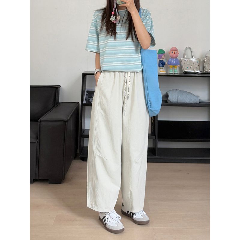 

Japanese-Style Pink Balloon Pants for Women, New Spring Model for Plus-Size Girls, Loose Fit, Slimming Wide-Leg Cropped Casual Cloud Pants