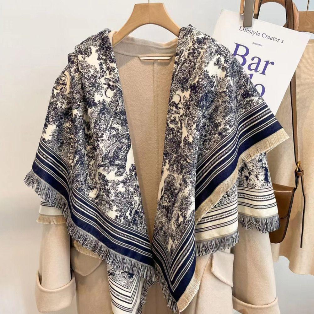

Flower Cashmere Tassel Scarves Square Large Shawl Retro Printed Scarf Student хаки