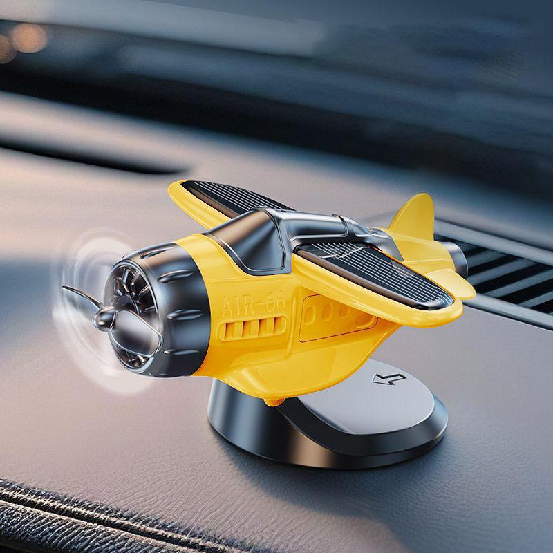 Solar-Powered Rotating Airplane Car Dashboard Ornament 360° Auto-Rotating Decorative Aircraft Accessory for Vehicle Interior
