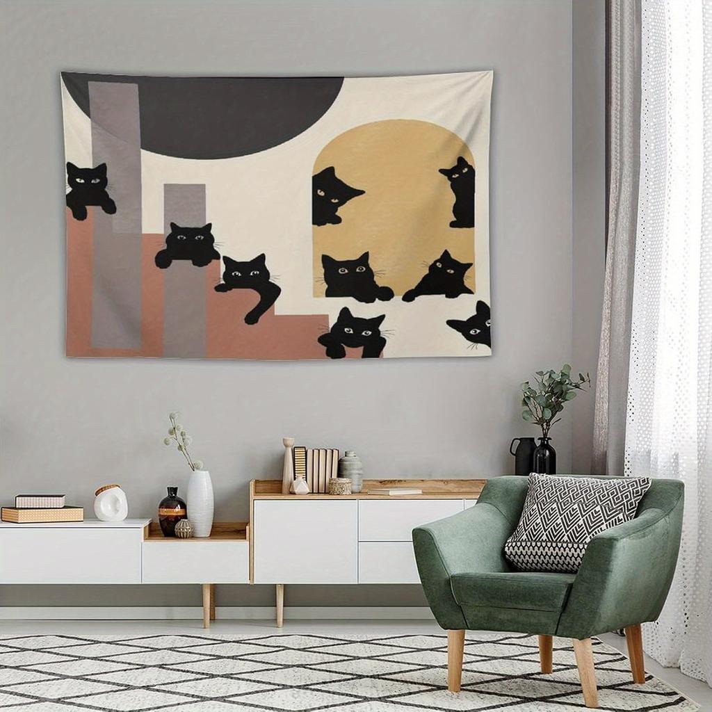 1pc Modern Cat Print Tapestry, Made of Polyester, Machine Washable, Suitable for Bedroom and Living Room Décor.