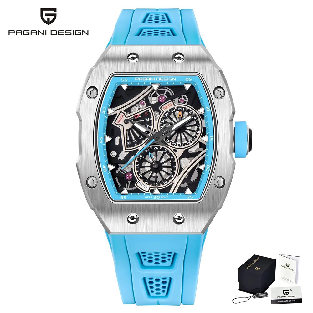 PAGANI DESIGN YS012 Men’s Quartz Skeleton Watch Japan TMI VH88 Movt Silicone Strap Sapphire Glass Waterproof Wristwatch For Man