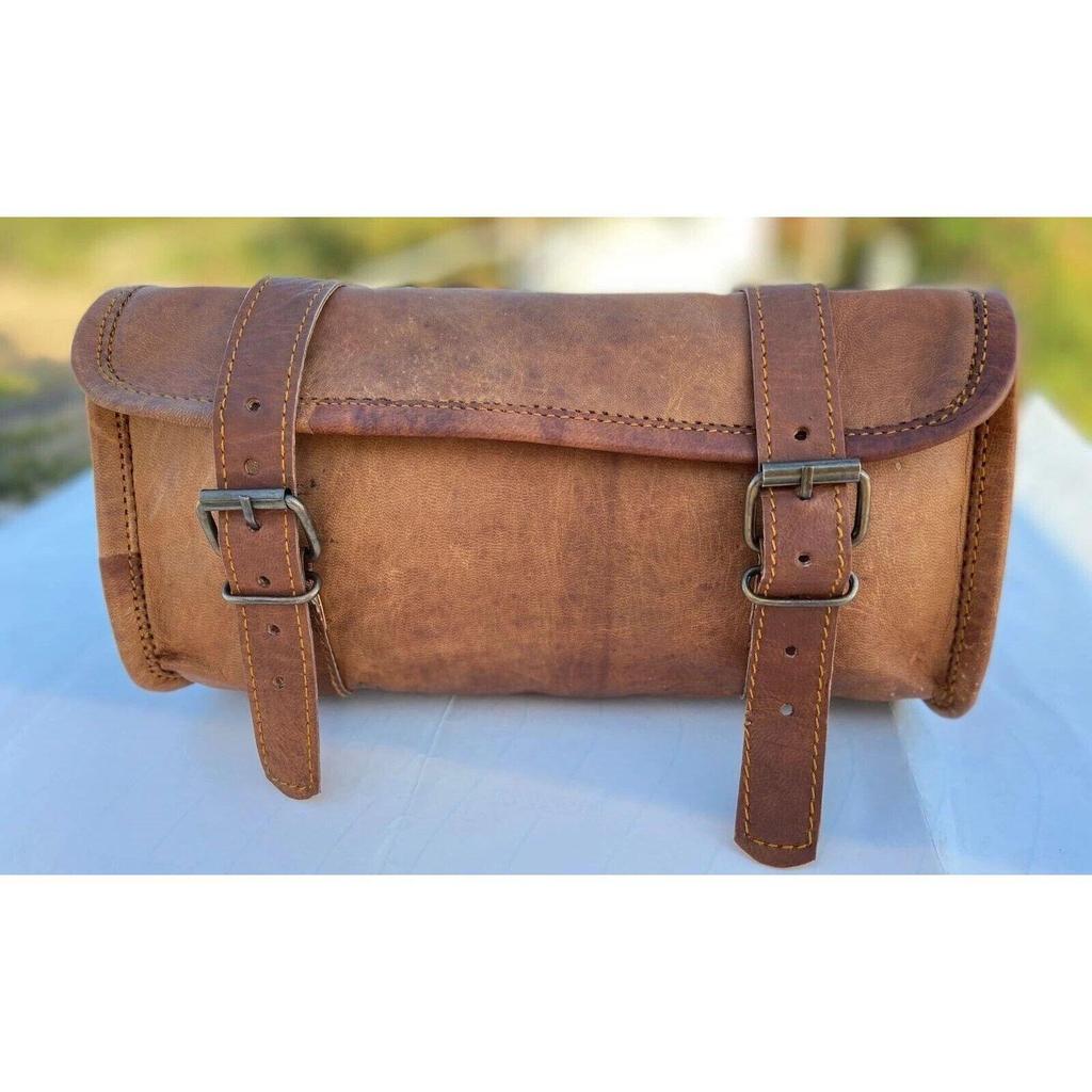 Bag Tool Saddle Motorcycle Luggage Leather Pouch Side Bags Storage Brown Pannier
