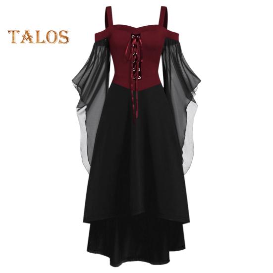 Dámské Cosplay šaty Gotický styl Čarodějnice Halloween Party Kostým Šněrovací popruh Bez límečku Barevně ladící Dlouhé rohové rukávy Šaty do A