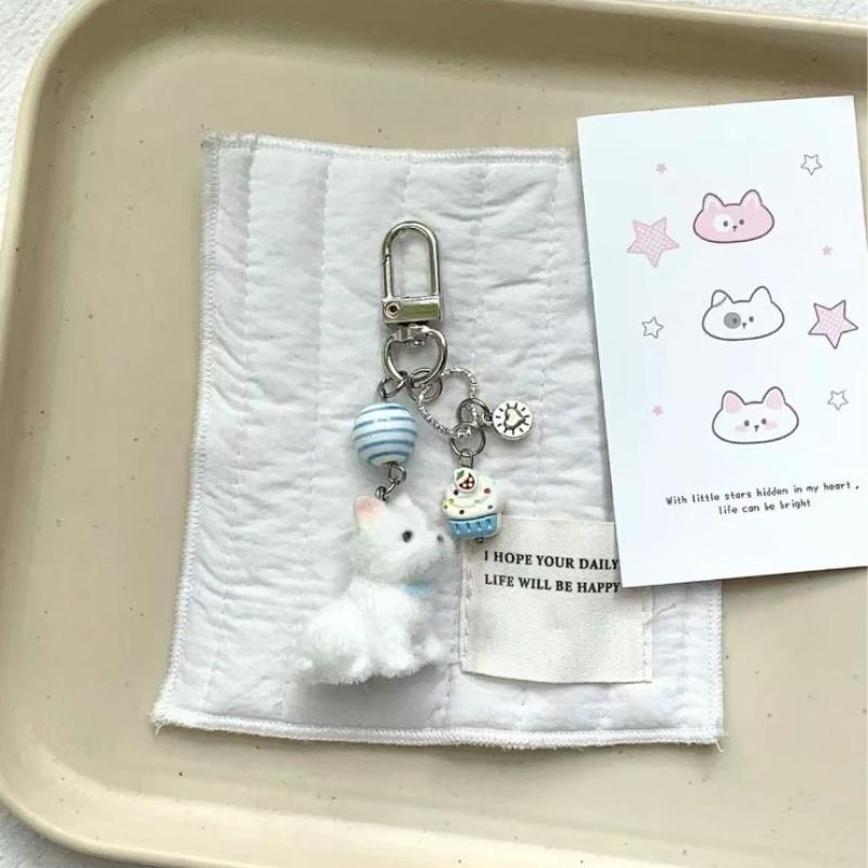 Cartoon Flocking Dog Piggy Pendant Keychain  Key Ring For Women Girls Cute Bag Pendant Kawaii Mobile Phone Chain Gifts