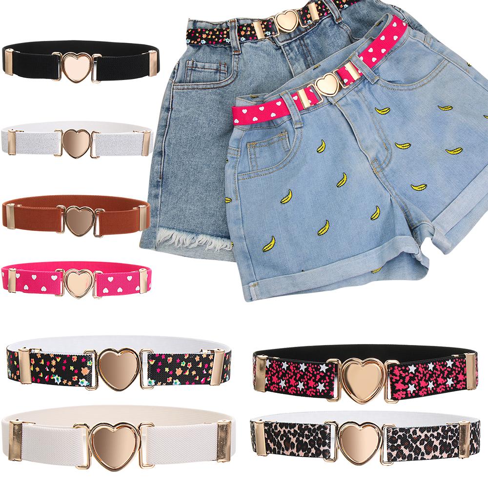 Kids Elastic Belts Girl Stretch Waist Belt Adjustable Heart Belt Uniform Belt for Teen Kids Girls Dresses Belt