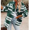 Autumn and Winter Women's Loose Contrasting Lapel Plaid Button Flannel Woolen Long Sleeve Shirt Jacket