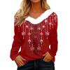 Langermede skjorter for kvinner Søte topper juletrykk T-skjorter Bluser Uformell Pluss størrelse Basic Topper Pullover
