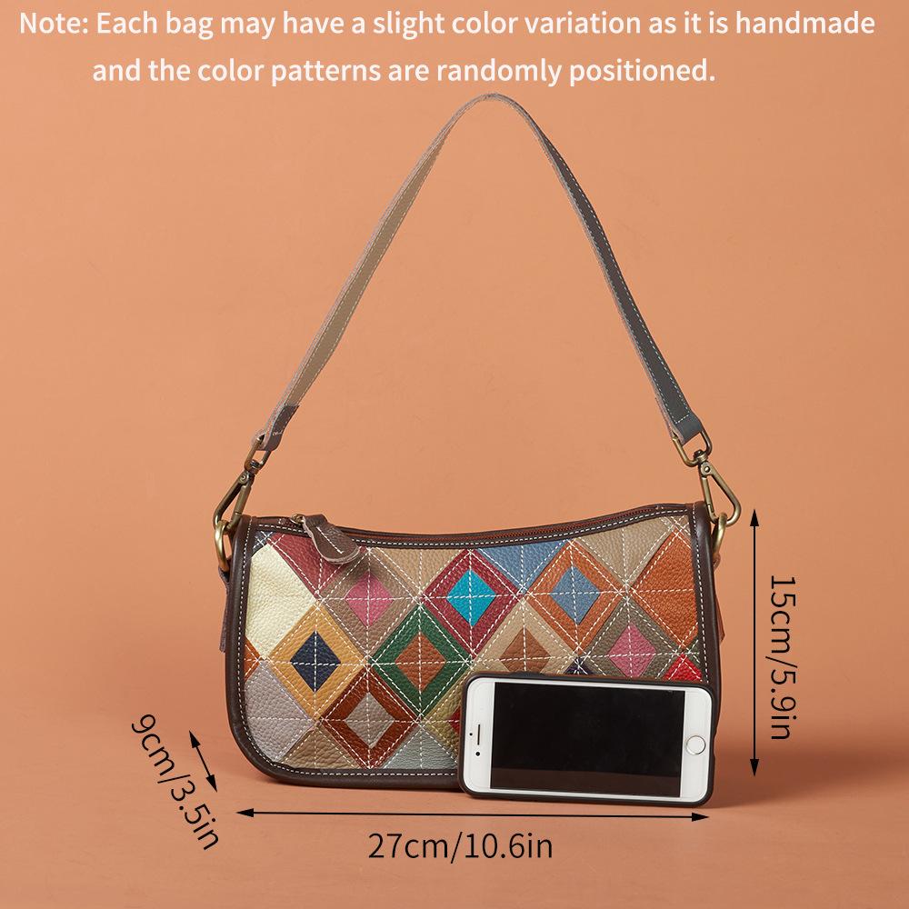 Cowhide Genuine Leather Bag Underarm Bag Colorful Color-blocking Retro Single-shoulder Bag Small Bag