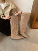 Retro Niche Long Boots Pointed Inner Height Increase Straight Boots Autumn and Winter Thin Sleeve High Boots