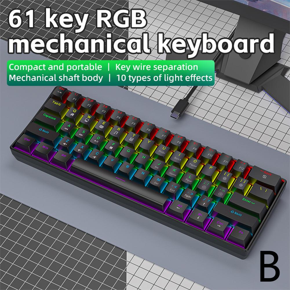 Mini Wired Gaming Mechanical Keyboard Phantom RGB, 61 Keys, Red/Blue/Yellow Switch, Ergonomic Keyboard , Portable for PC/Laptop
