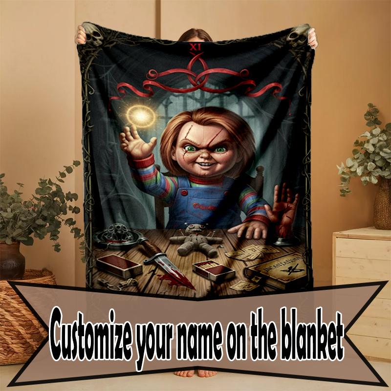 Custom Name Personalized Bride of Chucky Print Blanket, Home Decor, Bedroom, Sofa, Camping, Couch, Gifts for Birthday Christmas