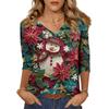 Women's Tops Three-quarter Sleeve Shirt V-neck Loose Casual Shirt Print T-shirt
