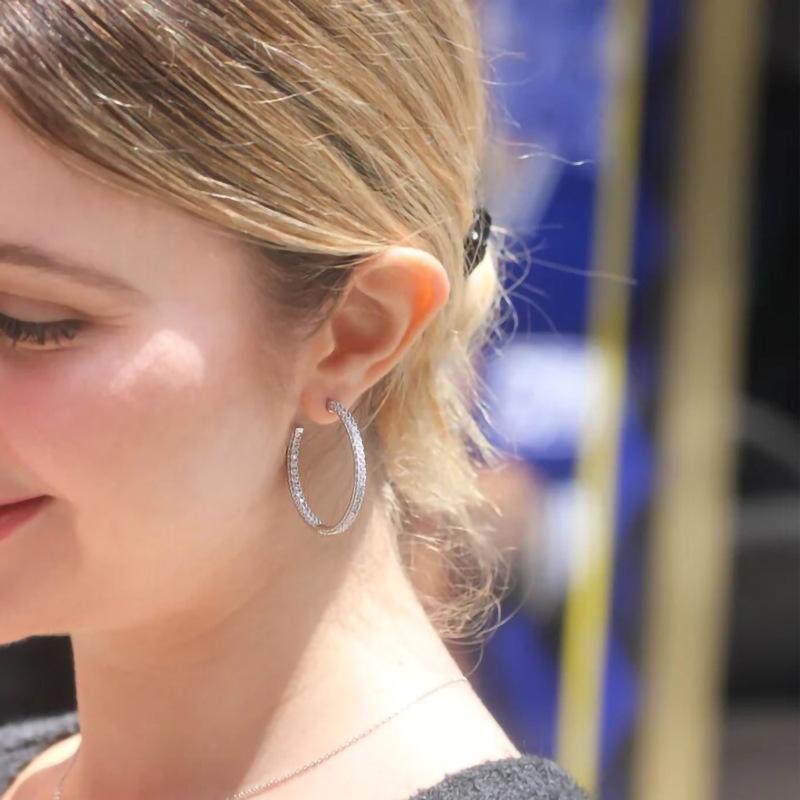 Fully covered earrings from the inside out, round cut cubic zirconia women's large opening earrings, sparkling jewelry gifts