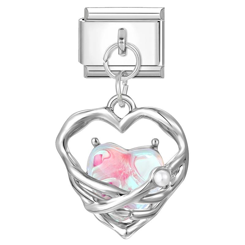 Zircon Colorful Crystal Butterfly Heart Flower Pendant Italian Charm Link Fit 9mm Bracelet Stainless Steel Women DIY Making Gift