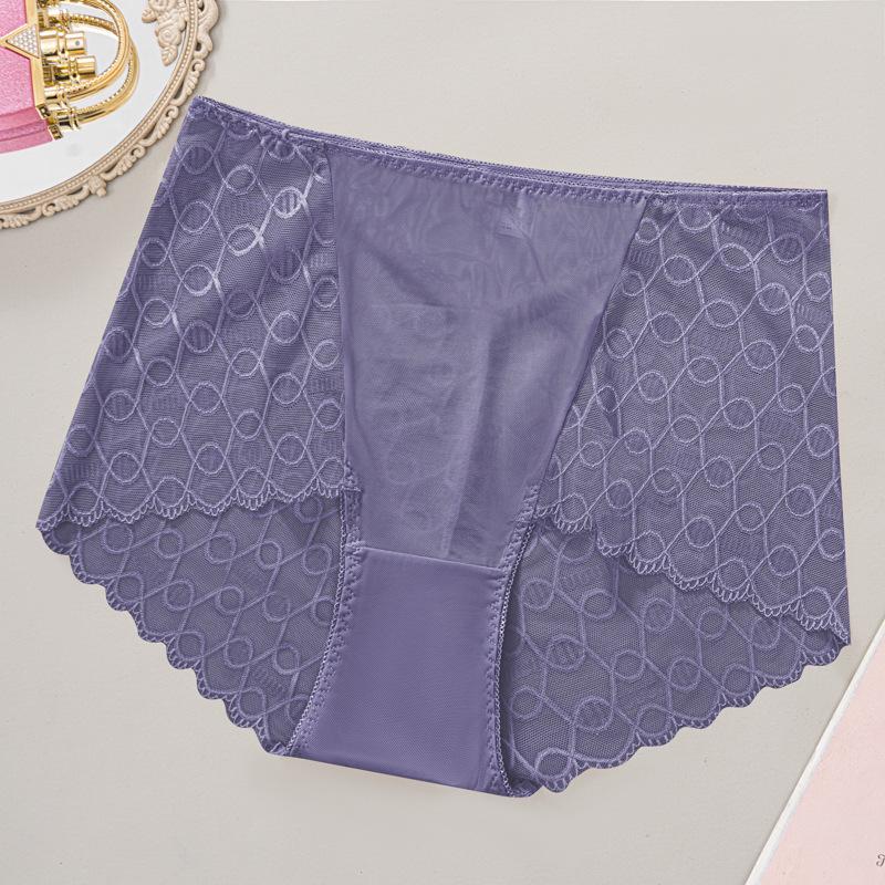 

Lady Summer Sexy Hollow Lace Without Trace Breathable Soft Lift Hip High Waist Triangle Briefs XXL фіолетовий/сірий