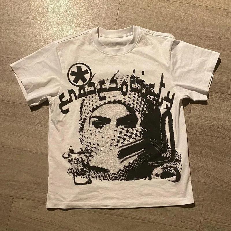 Y2K Cotton T-Shirt Grunge Goth Harajuku Graphic Print T-Shirt Hip Hop Street Loose Short Sleeve T-Shirt Punk Vintage Top T-Shirt