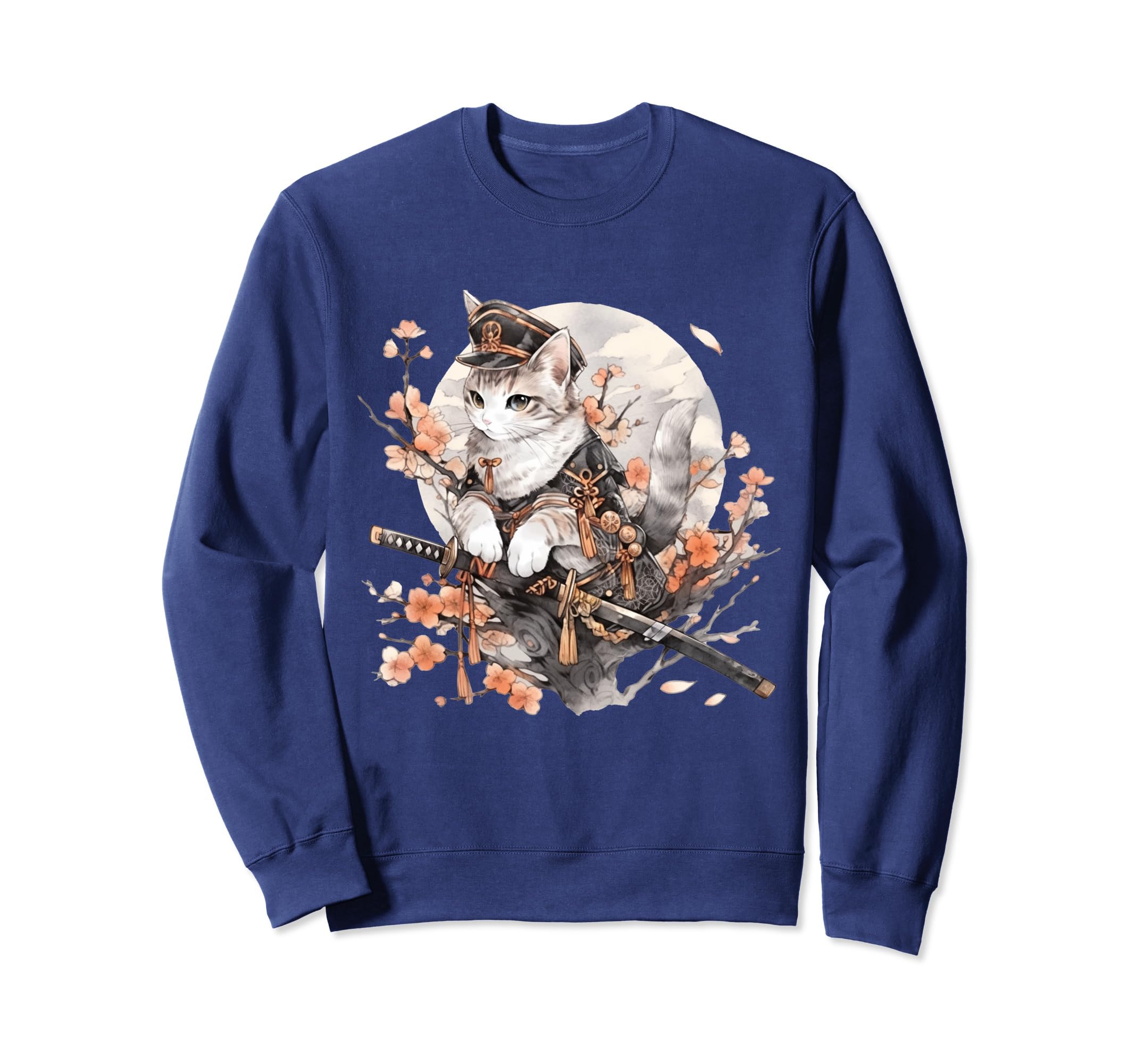 Японское искусство Кот Ниндзя Аниме Стиль Самурай Кот Толстовка Укиё-э синий