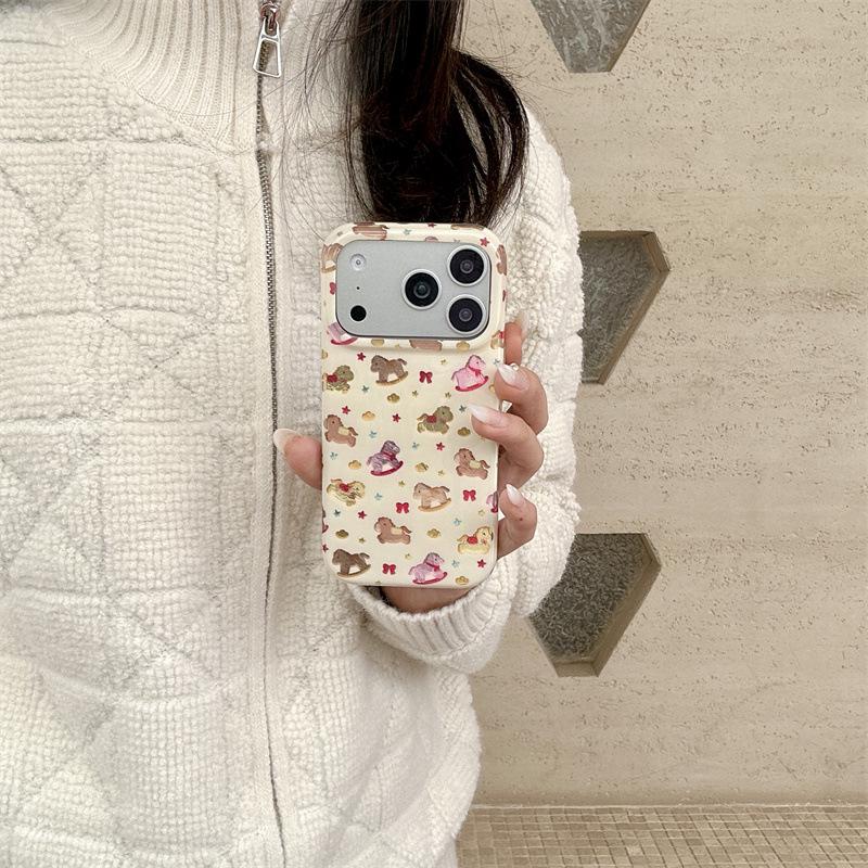 Colorful Star Wooden Horse Case for iPhone 17/16 Pro Max/15/14 - New Model for Women